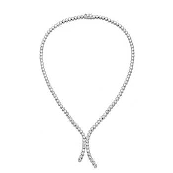 Bezel-Set CZ Tennis Necklace In White Rhodium Over Brass