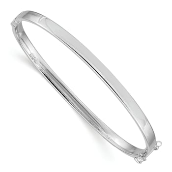 Rhodium Over 14K White Gold 4mm Hinged Bangle