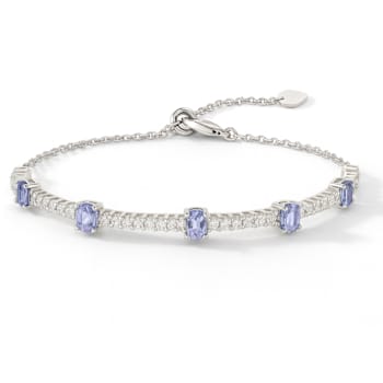 Rhodium Over Sterling Silver Oval Tanzanite and White Zircon Bolo
Bracelet 1.1ctw