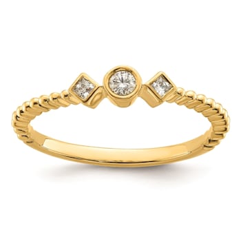 14K Yellow Gold Scalloped Band Petite Round Diamond Ring 0.1ctw