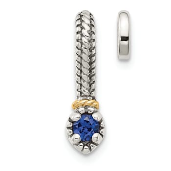 Rhodium Over Sterling Silver Antiqued with 14k Accent Created Sapphire
Chain Slide Pendant