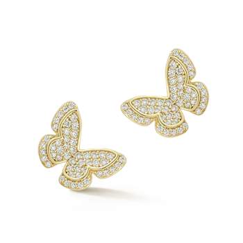 Sterling Statements 14K Yellow Gold Over Sterling Silver Pave Butterfly Studs