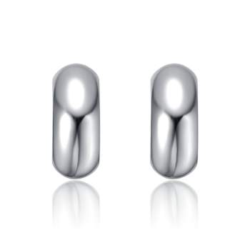Classic Tubular C-Hoop Earrings In Rhodium Over Brass