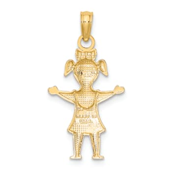 14k Yellow Gold Solid Polished Girl with Pig-Tails Pendant