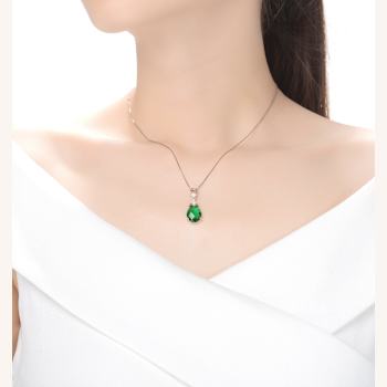 Emerald Color CZ Teardrop Pendant In 18K Rose Gold Over Sterling Silver