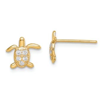 14K Yellow Gold Cubic Zirconia Turtle Post Earrings