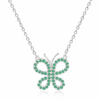 Green Emerald Butterfly Sterling Silver Dainty Necklace