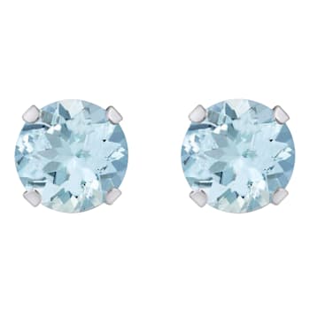 5mm Round Aquamarine Rhodium Over 10k White Gold Stud Earrings