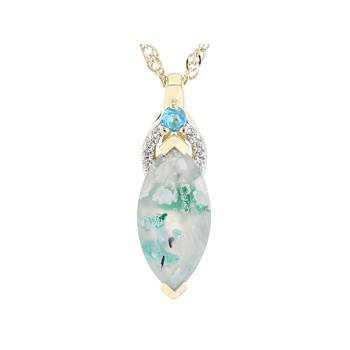 Blue Chalcedony, Neon Apatite And White Zircon Pendant Necklace In 18K
Gold Over Sterling Silver 2.33ctw