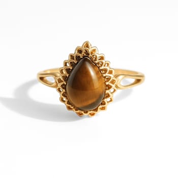 Golden Tiger Eye 10k Yellow Gold Over Sterling Silver Teardrop Ring