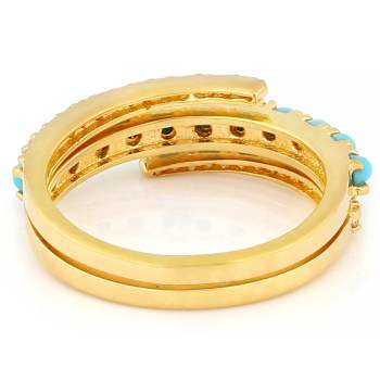 Turquoise And White Zircon Ring In 18K Gold Over Sterling Silver 0.25ctw