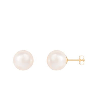 14k Yellow Gold 10-11mm White Freshwater Pearl Stud Earrings