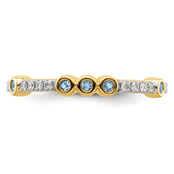14K Yellow Gold Stackable Expressions Aquamarine and Diamond Ring 0.285ctw
