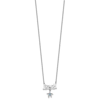 Rhodium Over Sterling Silver Blue Crystal Starfish Beach 16 Inch with 2
Inch Necklace