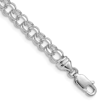 Rhodium Over 14k White Gold 4.75mm Solid Double Link Charm Bracelet