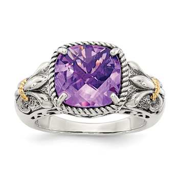 Amethyst Sterling Silver and 14k Gold Accent Antiqued Ring 1.00ct