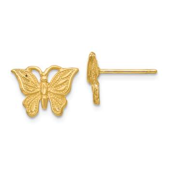 14k Yellow Gold Diamond-Cut and Satin Butterfly Stud Earrings