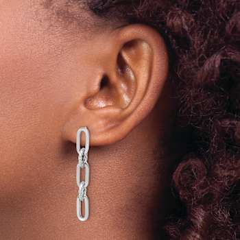 Rhodium Over 14k White Gold Polished and Textured Twisted Chain Link
Dangle Earrings