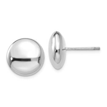 Rhodium Over 14k White Gold Polished 12mm Button Earrings