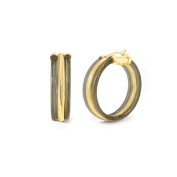 14K Yellow Gold Over Sterling Silver Acrylic Ridge Hoop Earrings in Blackberry