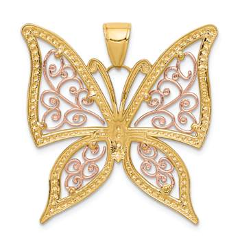 14K Two-tone Gold  Diamond-Cut Butterfly Pendant