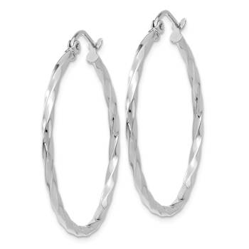 Rhodium Over 14k White Gold Twisted Polished 1" Hoop Earrings