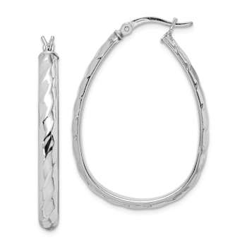 Rhodium Over Sterling Silver 4mm Textured Hoop Earrings