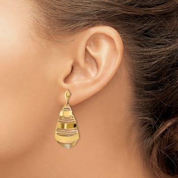 14K Yellow Gold Polished and Brushed Post Dangle Earrings