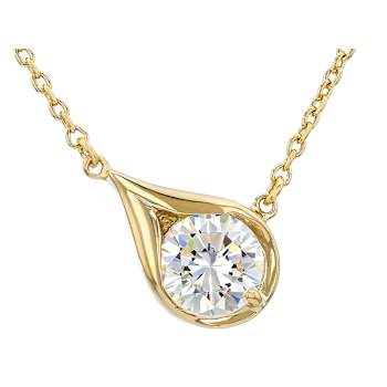 Diamond Simulant Solitaire Necklace In 18K Gold Over Sterling Silver