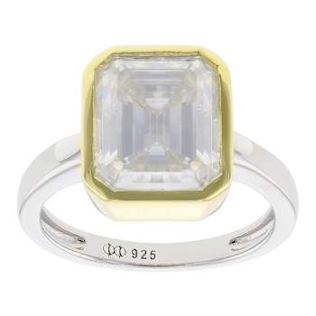 Two-Tone Moissanite Emerald-Cut Solitaire Ring In 14K Gold And
Platinum-Enhanced Sterling Silver 4.93ct DEW
