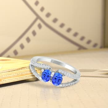 14K White Gold Oval Tanzanite and Diamond Ring, 0.85ctw