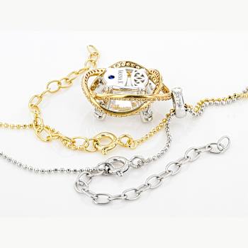 Two-tone Oval CZ Pendant With Chain In Platinum-Enhanced Sterling Silver
And 18K Gold Over Sterling Silver 8.45ctw