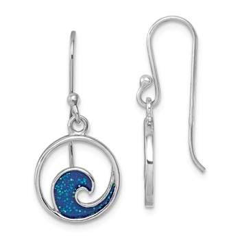 Rhodium Over Sterling Silver Enameled Wave Dangle Earrings