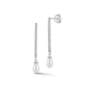 Sterling Statements Rhodium Over Sterling Silver Freshwater Pearl Tennis
Dangle Earrings