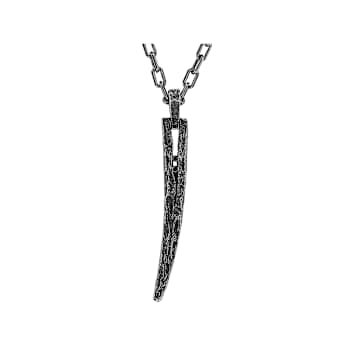 Men's Black CZ Pendant With Chain In Sterling Silver 0.05ctw