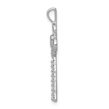 Rhodium Over 14K White Gold Diamond Club Key Pendant