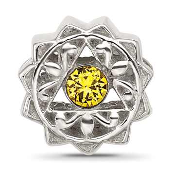Sterling Silver Brushed and Polished Crystal Yellow Bead