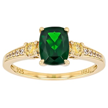 Chrome Diopside, Lab-Created Yellow Moissanite And White Zircon Ring In
18K Gold Over Sterling Silver 1.50ctw