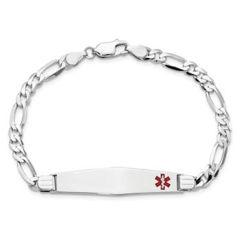 Rhodium Over 14k White Gold Medical Soft Diamond Shape Red Enamel Figaro
Link ID Bracelet
