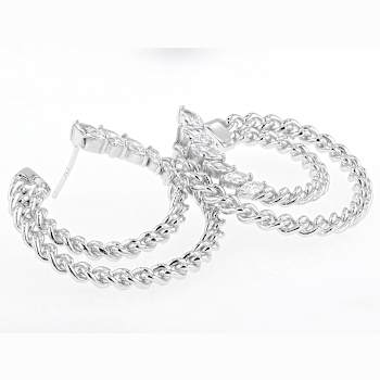 CZ Marquise and Link Double Hoop Earrings In Platinum-Enhanced Sterling
Silver 1.94ctw