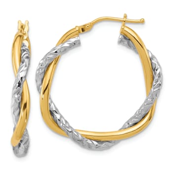 14k Yellow Gold and 14k White Gold 1 1/8" Polished and Textured
Twisted Hoop Earrings