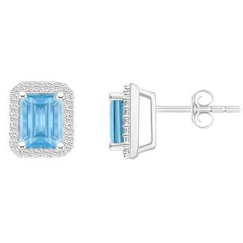 7x5mm Emerald Cut Simulated Aquamarine And Created White Sapphire 10k
White Gold Stud Earrings
