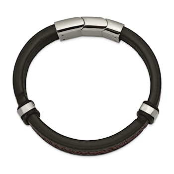 Black and Brown Braided Leather and Stainless Steel Polished Black with
0.5-inch Extension Bracelet