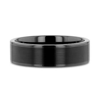 VULCAN Flat Black Tungsten Ring with Brushed Center & Polished Edges 6mm
