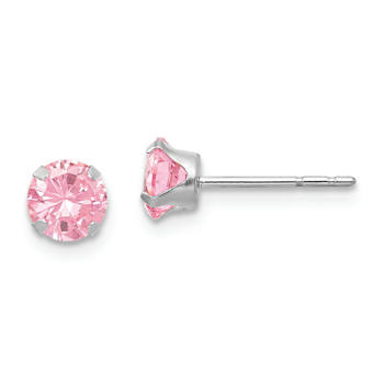 Rhodium Over 14k White Gold 5mm Pink Cubic Zirconia Stud Earrings