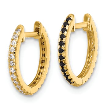 14k Yellow Gold Black and White Cubic Zirconia Reversible 1/2"
Hinged Huggie Hoop Earrings