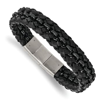 Black Leather and Stainless Steel Polished Black IP-plated with 0.5-inch
Extension Bracelet