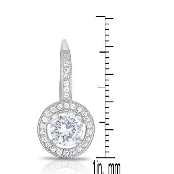 CZ Halo Drop Earrings In Sterling Silver