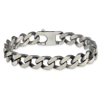 Sterling Silver Antiqued and Satin 10.0mm Curb 8 Inch Chain Bracelet
