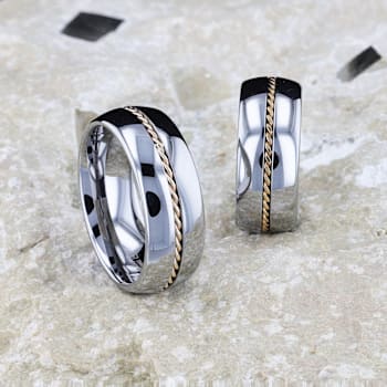 GOLDWYN Braided 14k Gold Inlay Domed Tungsten Ring 8mm